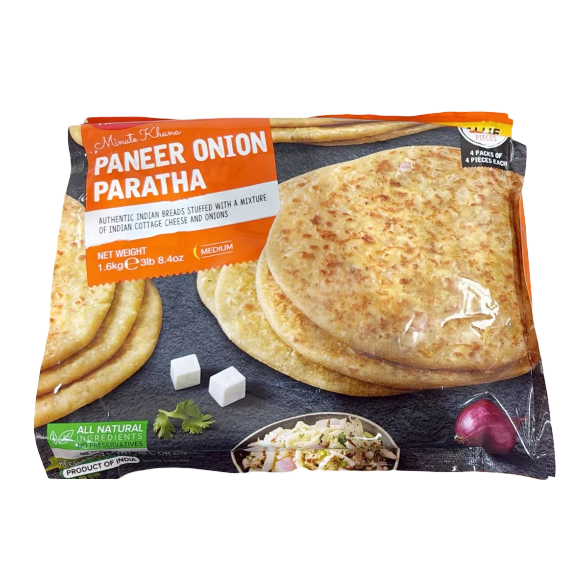 Haldiram's - Paneer Onion Paratha 1.6kg | 16 Pcs
