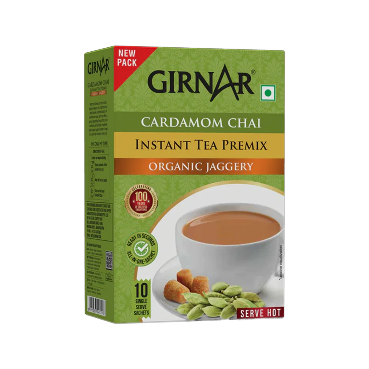 Girnar - Instant Chai Premix Cardamom Jaggery 140g | 10 Pack