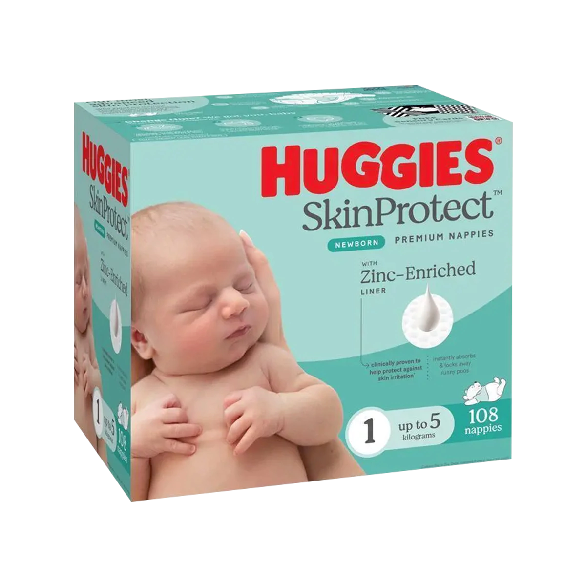 Huggies - Nappies Newborn Skin Protect Size 1 Jumbo | 108 Pack