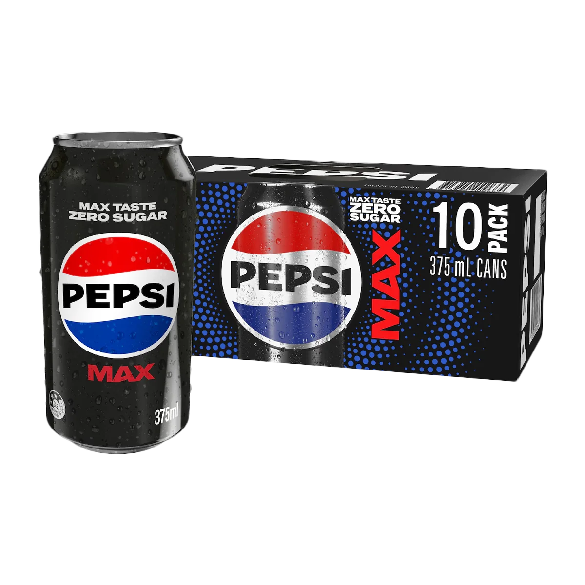Pepsi - Max No Sugar Cola Soft Drink Cans 10x375mL | 10 Pack